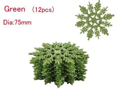 Uplift Treasures Glitter Snowflake Christmas Bauble Ornament Set 12pcs green 75mm