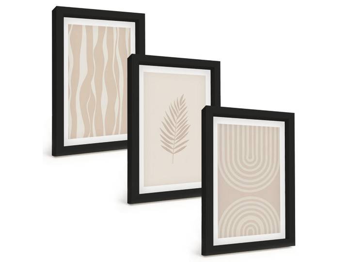 Tulup Bilder SET 3er Set - 20x30 cm Schwarzer Rahmen - Beige Pflanzenmuster, Kunststoff, Rechteckig, 20x30 cm, Fotografie, Bilder & Rahmen, Bilder