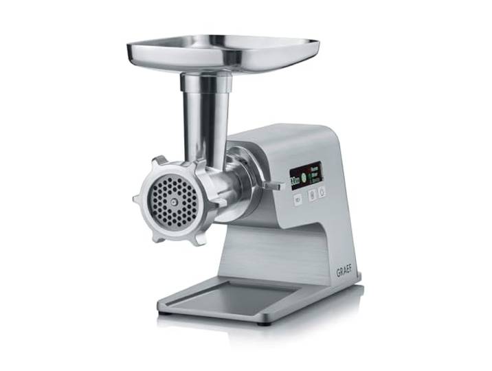 GRAEF Multiwolf FW500 – Fleischwolf im Vollmetallgehäuse, mit Überlastungsschutz, einfache Reinigung, digitale Anzeige, geringe Rückstände, ideal zur Fleischverarbeitung, 2.500 W, silber