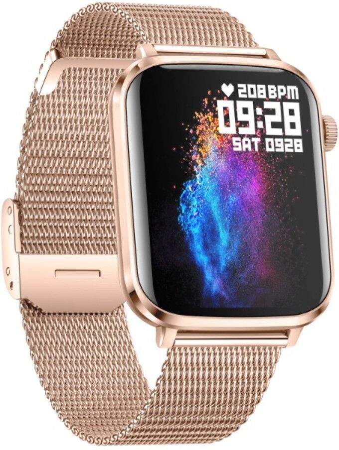 INF V82 Smartwatch mit Metallarmband, 1.85 inch HD-Bildschirm, Bluetooth 5.0 BLE und Bluetooth-Anrufunterstützung Rosa