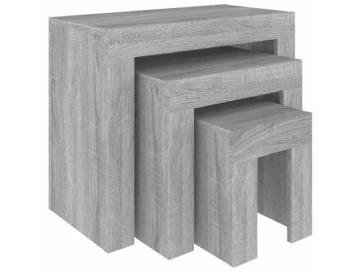 Favemtsl Satztische 3er Set Grau Sonoma Beistelltisch Holzwerkstoff Drei ineinander stapelbare Tischgrößen bieten flexible Ablageflächen für Wohnzimmer, Schlafzimmer und Büro.