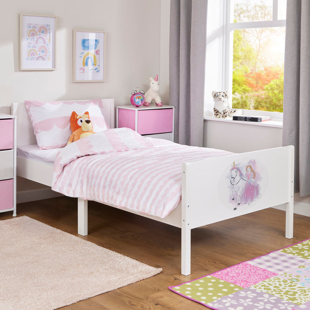 Liberty House Toys Kids White Single Bed – Princess and Unicorn White