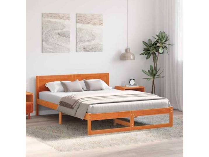 KTHLBRH Bett Kiefer massiv 140 x 200 cm braun Minimalistisches Design, rechteckige Struktur, Naturholz, einfache Montage