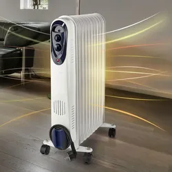 Mobiler Heizkörper Ölheizung Radiator Heizgerät mit Rollen, Thermostat Stolperschutz, weiß, 1000W 1500W 2500W, BxHxT 24x62x44 cm, Nedis HTOI30WT11