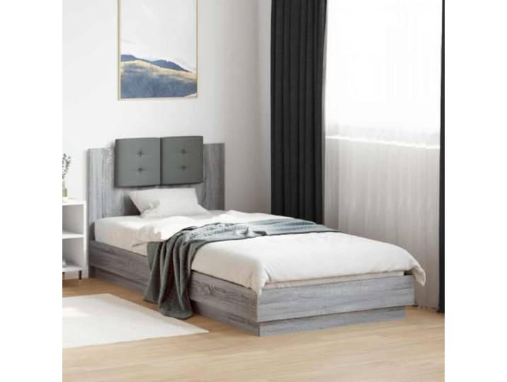 RJPLMFV Bettgestell mit Kopfteil Sonoma Grau 80x200 cm Robustes Holzwerkstoff, Lattenrost inklusive, einfache Montage für 2 Personen, einfache Reinigung