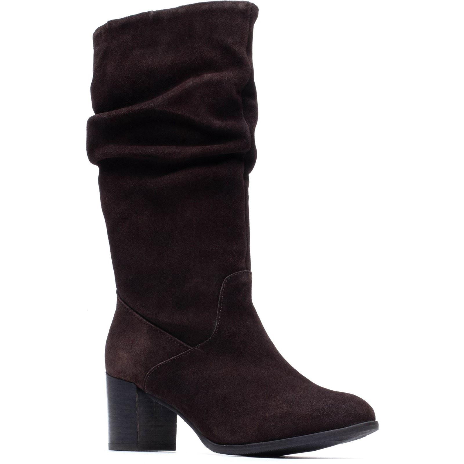 Hush Puppies Cosima Wildlederschuhe Damen Schokoladenbraune Stiefel mit Absatz bis zum Knie