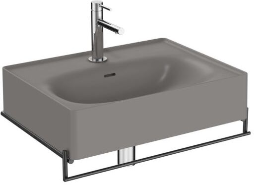 VitrA Equal Waschtisch-Set 66052 mit Waschtisch 60 cm, steingrau matt VC, mit Handtuchhalter Metall schwarz matt