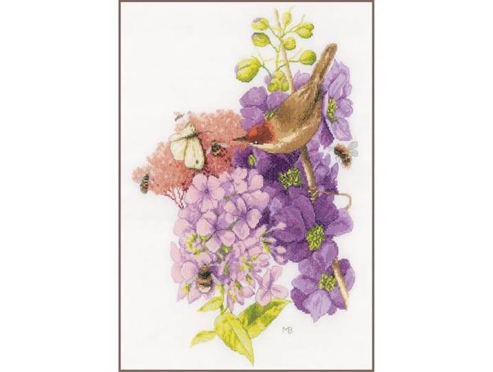 LANARTE Borduurpakket Kruissteek Schilderij BLOEMENONTMOETING Handwerkpakket voor Wanddecoratie 35 x 50 cm Borduurwerk met Telpatroon DIY Kit Moderne Kruissteek Cadeau Knutselen Voor Volwassenen