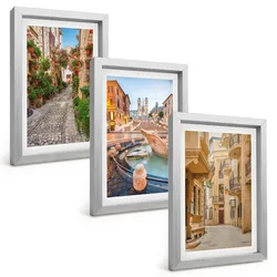 BILDER SET 3er Set - 20x30 cm Silberner Rahmen - Die bezaubernden Straßen des Brunnens