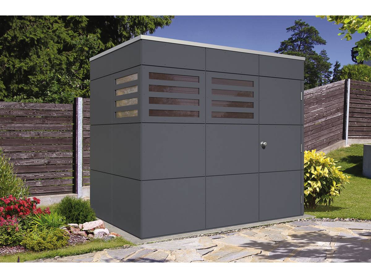 Gartenhaus SKAN HOLZ CrossCube Haus Brisbane 2 253 x 169 cm schiefergrau