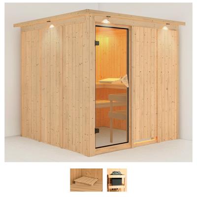 Sauna KARIBU "Rodin", beige (naturbelassen), ohne Ofen, (ohne Ofen), Saunen, ohne Ofen