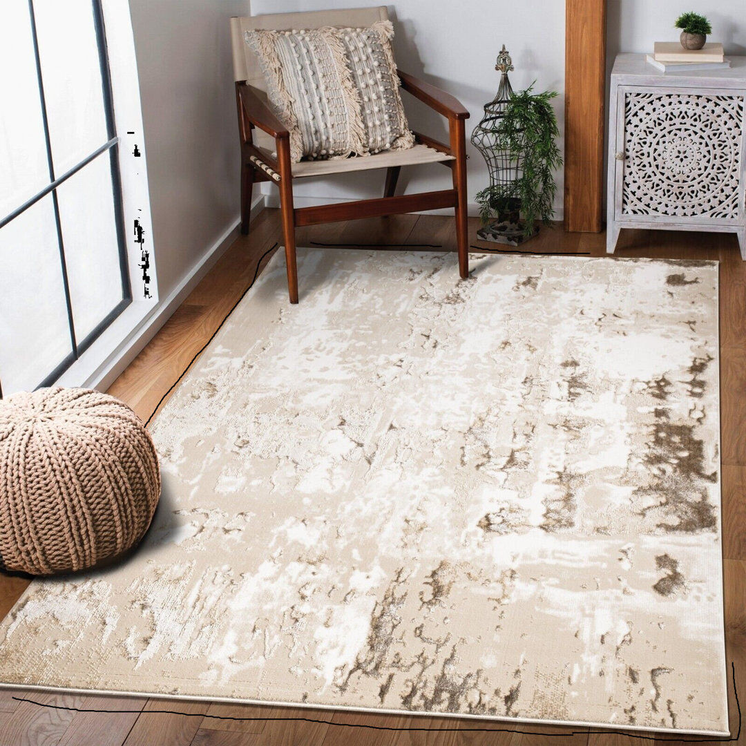 Borough Wharf Lievin Abstract Berber Area Rug Beige Runner 60 x 220cm