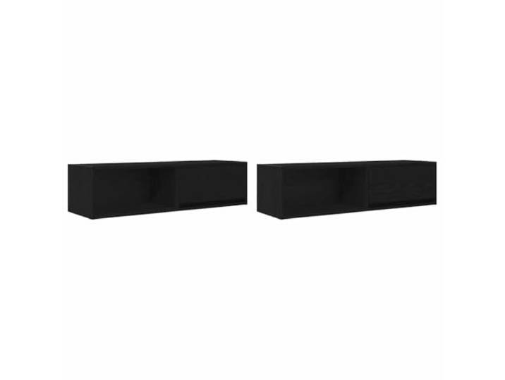 Kaorsrow 2er Set TV Lowboard Wandboard Schwarz Eichen-Optik 100x31x25,5 cm Wandhängendes Hifi-Möbel Set für Wohnzimmer und Schlafzimmer, platzsparend mit Schublade und Fach aus Holzwerkstoff.