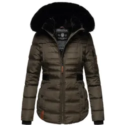 NAVAHOO Damen edler Winterjacke Kurzmantel mit abnehmbarem Kunstfellkragen Melikaa
