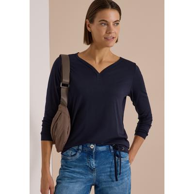 Langarmshirt CECIL, Damen, Gr. 3XL, urban dunkelblau, Web, 50% Baumwolle, 50% Modal, unifarben, normal normal, Rundhals, abgesteppt, Shirts Langarmshirt, mit Tunnelzug am Saum