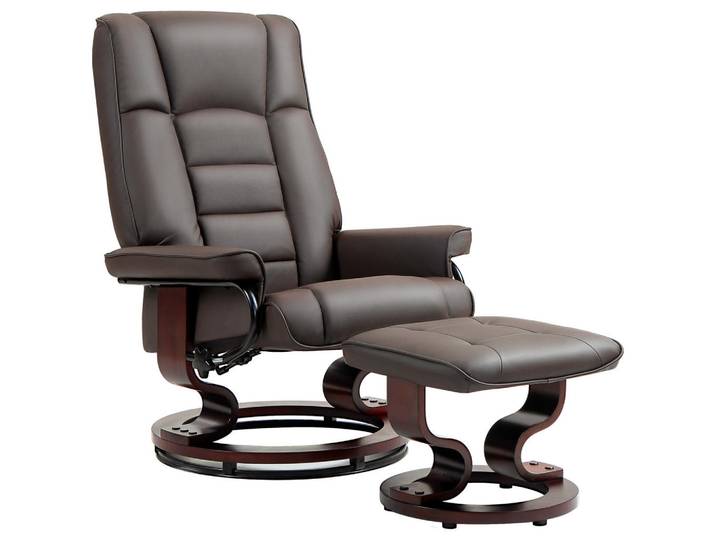 Homcom Relaxsessel mit Hocker, Drehbar Fernsehsessel mit Liegefunktion Kunstleder, Braun, Kunststoff, 76x104x85 cm, Wohnzimmer, Sessel, Relaxsessel