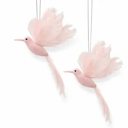 Christmas Decorations 2 Christbaumschmuck Kolibri 18cm Kunststoff Vogel Figur Anhänger mit Feder Weihnachtsbaum Weihnachtsanhänger Weihnachtsdeko Glitzer Hängodeko Rosa