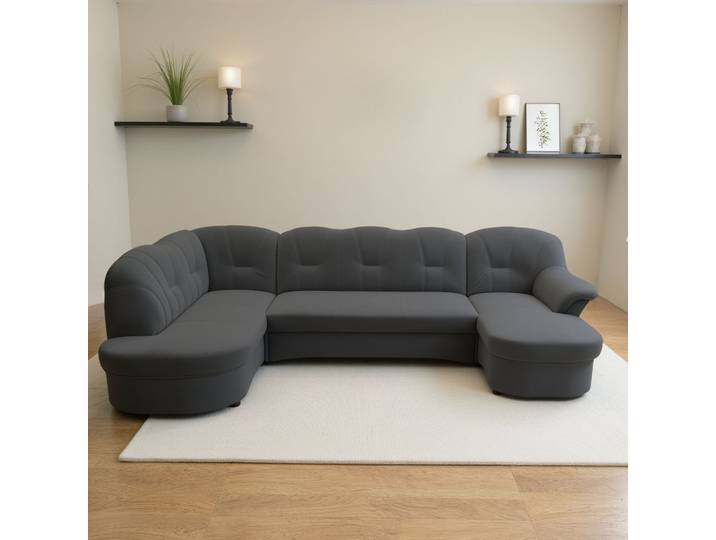 Wohnlandschaft DOMO COLLECTION FLORES 293x180x86 cm, hochwertig, komfortabel, U-Form , grau (dunkelgrau), B:293cm H:86cm T:180cm, 100% Polyester, Sofas, Wohnlandschaft, wahlw. mit Bettfunktion, wahlw. mit Federkern, Unser Dauertiefpreis