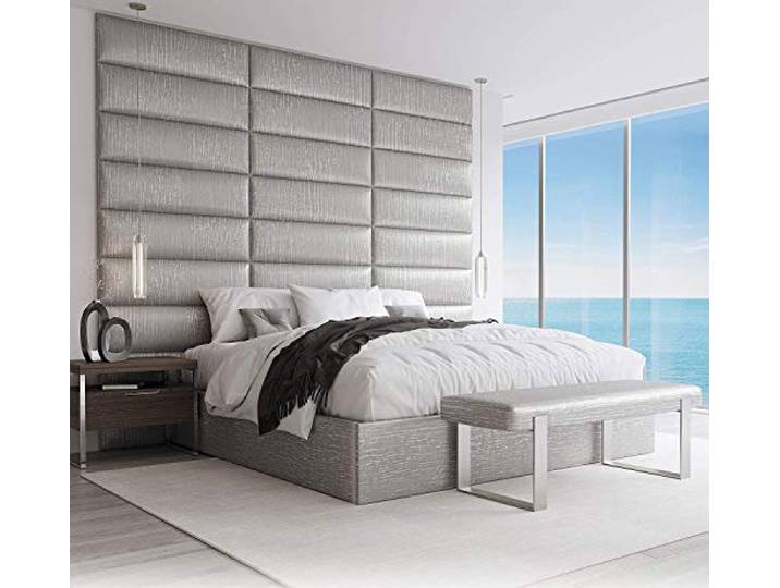 VANT Gepolsterte Kopfteile - Accent Wall Panels - Pack von 4 - Einfach Passen - König Zwilling Bett Größen (Metallisch Silber, 76cm BREITE)