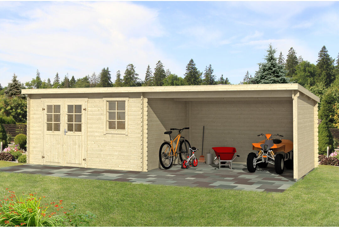 Lasita Maja Lasita Reno 25 x 10 Ft. Pent Roof Summerhouse With An Undercover Canopy (28mm)