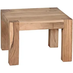COUCHTISCH aus Akazienholz, rustikal, quadratisch, handgefertigt, Beige 60x60x40 cm