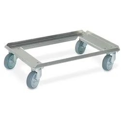 BRB Alu-Transportroller für Eurobehälter 600 x 400 mm, offene Deckfläche, graue Gummiräder, 250 kg Tragkraft