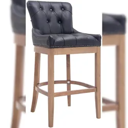Décoshop26 - Barhocker x1 komfortables Retro-Design gepolsterter Sitz aus echtem schwarzem Leder helle Holzbeine 10_0005057