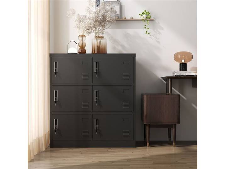 Armoire métal 6 portes H100xL90xP40 cm casier sécurisé avec porte-nom pour bureau salle de sport école rangement personnel.