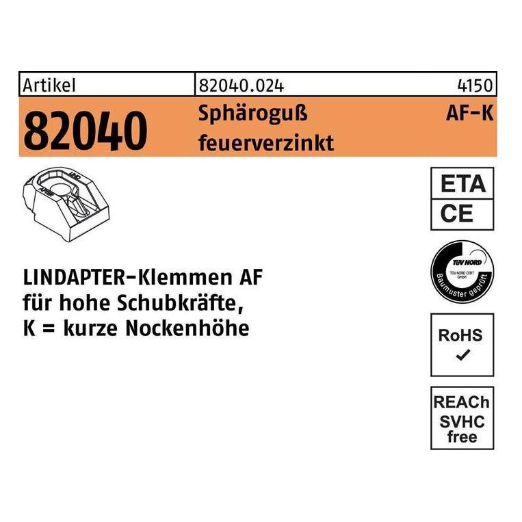 Lindapter Klemme R 82040 KM 12 Sphäroguss feuerverzinkt (820400240120000)