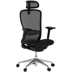 Carmen STANS Ergonomischer Bürostuhl mit Netzrücken, Kopfstütze, Lordosenstütze, 4D-Armlehnen und Alu-Fußkreuz – Schwarz