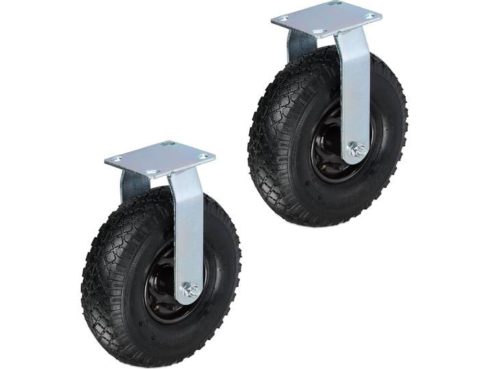 Relaxdays Bockrollen 2er Set, luftbereift 3.00-4, Schwerlastrad, Transportrolle mit Stahlplatte, bis 120 kg, schwarz
