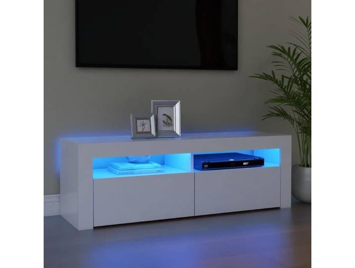 8474NOUVE]Meuble TV avec lumières LED TV Stand - Table de Salon Contemporain Armoire TV pour Télévision Blanc 120x35x40 cm SIZE:120
