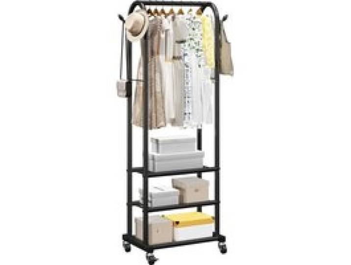 VEVOR Kleiderständer Garderobenständer rollbar mit Kleiderstange & 3 Ablageflächen, bis 45 kg belastbar, robuster Kleiderständer aus Karbonstahl für Schlafzimmer Waschküche Wohnzimmer