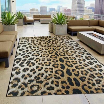 Dream Decor Rugs Gelato Jungle Leopard Black Beige Outdoor Area Rug