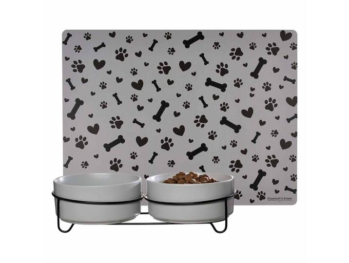 Futternapf RITZENHOFF & BREKER Hunde-Napfset mit Unterlage Taro ø 17 cm 2er Set grau , grau, B:17cm H:9,5cm L:17cm T:17cm Ø:17cm, Näpfe, Futternapf, Spülmaschinengeeignet