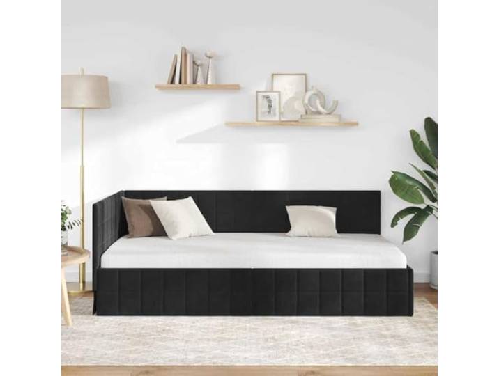 KTHLBRH Eckbett Schwarz 100 x 200 cm Holzrahmen Platzsparendes L-Design, wendbares Kopfteil, Verwendung im Innenbereich, robuste Struktur