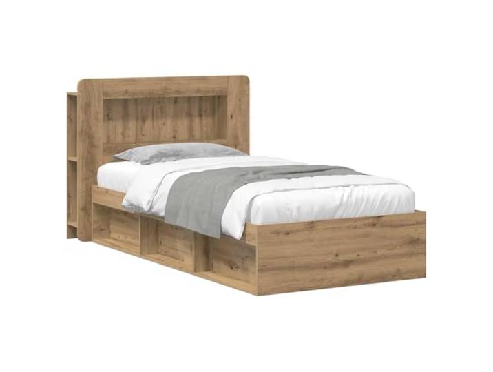 LKJephalotrop Bettgestell mit Stauraum 75x190cm Artisan-Eiche Praktisches Einzelbett aus Holzwerkstoff mit Kopfteil Regal und Schubladen für optimale Raumnutzung im Schlafzimmer.