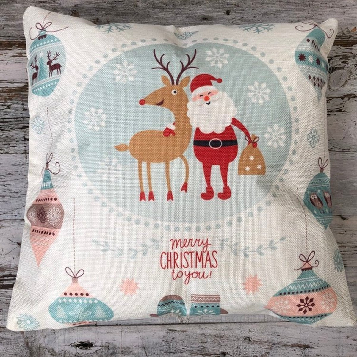 Linnen kussenhoes met kerstman print