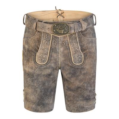 Lederhose SPIETH & WENSKY "Heribert", Herren, Gr. 52, N-Gr, braun (braun schwarz), Obermaterial: 100% Lammleder LEL., uni, festlich, regular fit, Hosen, 45 cm, Knöpfe am Beinabschluss