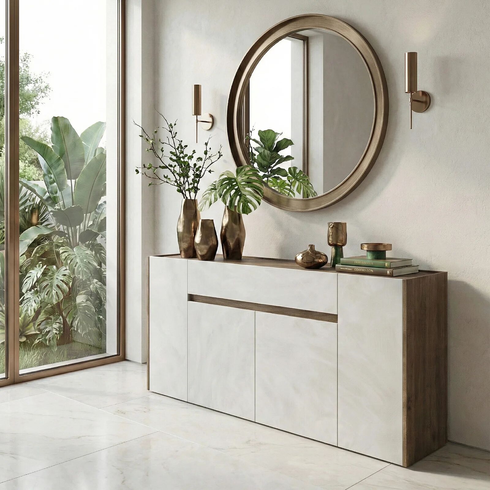 garneroarredamenti Madia 170x85h cm moderna design noce bianco spatolato Gib
