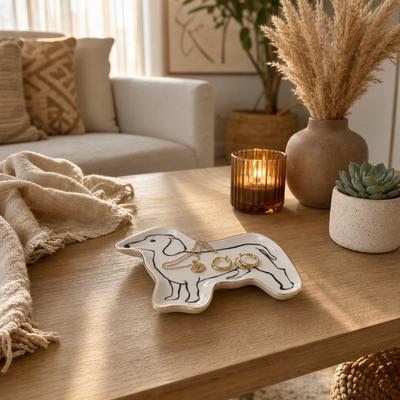 Sagebrook Home Dog and Cat Trinket Tray With Gold Detail, White/Black