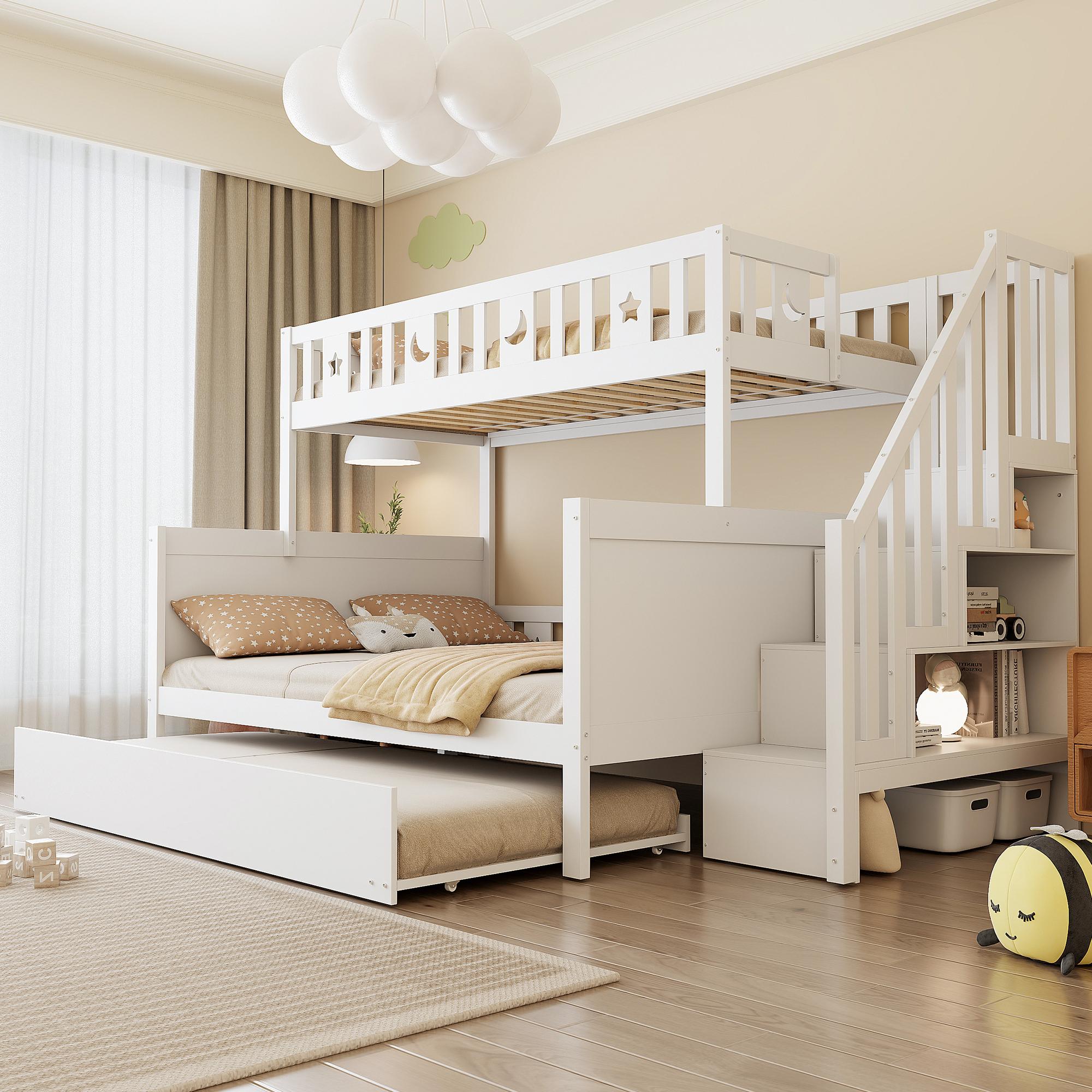 STILVORA Kinderbett Etagenbett 90×200/140×200 mit Sicherheitstreppe,Doppelbett mit Rollbett und Lattenrost,Jugendbett mit Stauraum,ohne Matratze,Weiß