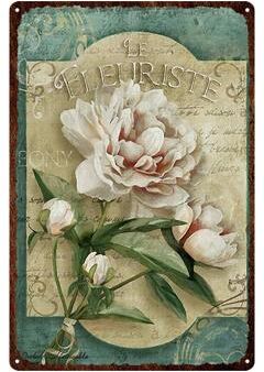 The Handy Homestead Flowers Metal Tin Sign, Retro Plates Rose Peony Lavender Art Plaque, Vintage Poster, Garden Room Wall Decor Gift 05 7.87 X 11.81 Inches.