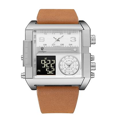 Herren Digitaluhr Quarz Uhr Retro Vintage große Ziffernblatt Armbanduhr LED Hintergrundbeleuchtung Chronograph Wasserdicht Echte Leder Uhr