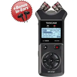 Tascam Audio-Recorder DR-07XP Aufnahmegerät + Bonus In-Ear Kopfhörer, Audiorecorder, Schwarz