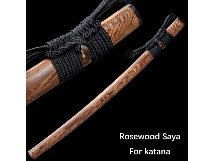 Étui en bois de rose naturel pour véritable katana japonais avec Sageo en soie noire