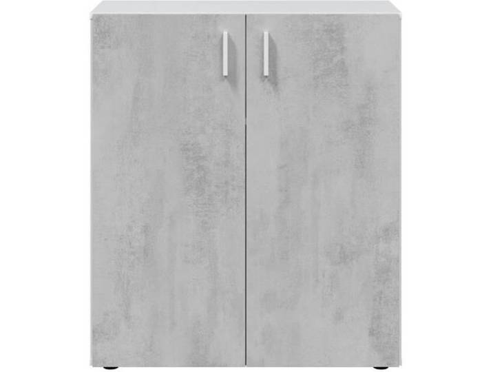 Armoire basse à 2 portes meuble de rangement blanc mat et gris ciment - Hauteur 92 x Longueur 80 cm x Profondeur 37 cm