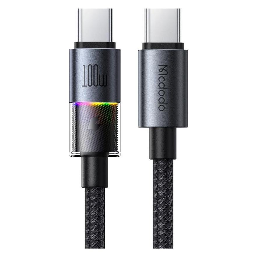 Mcdodo - Data Cable (CA-8200) - with 7 Colorful Lights, USB-C to USB-C, 100W, 5A, 1.2m - Black (1.20 m, 100 W) (62518631)