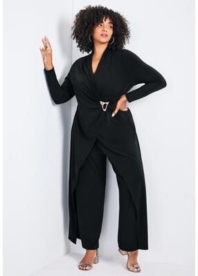 Plus Size Women's Glamour Wrap Front Jumpsuit by Avenue in Black (Size 18)