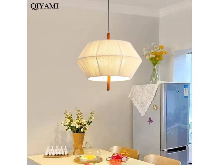 Wabi-sabi Style chambre lustres en bois massif Style médiéval tissé tissu salon LED lumières moderne éclairage intérieur lampes
